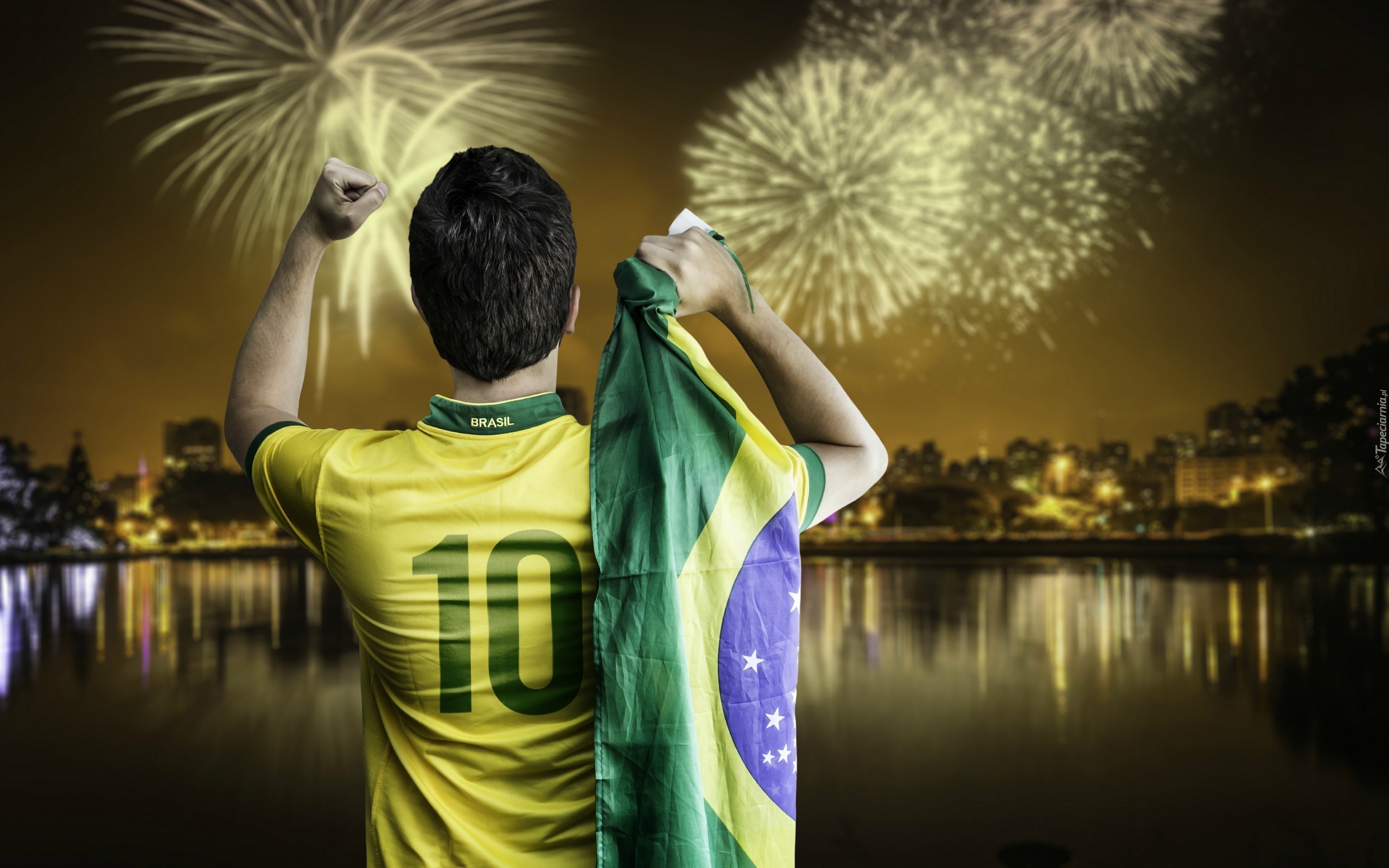 Piłkarz, Flaga, Fajerwerki, Rzeka, Mistrzostwa, Świata, Brazylia, 2014