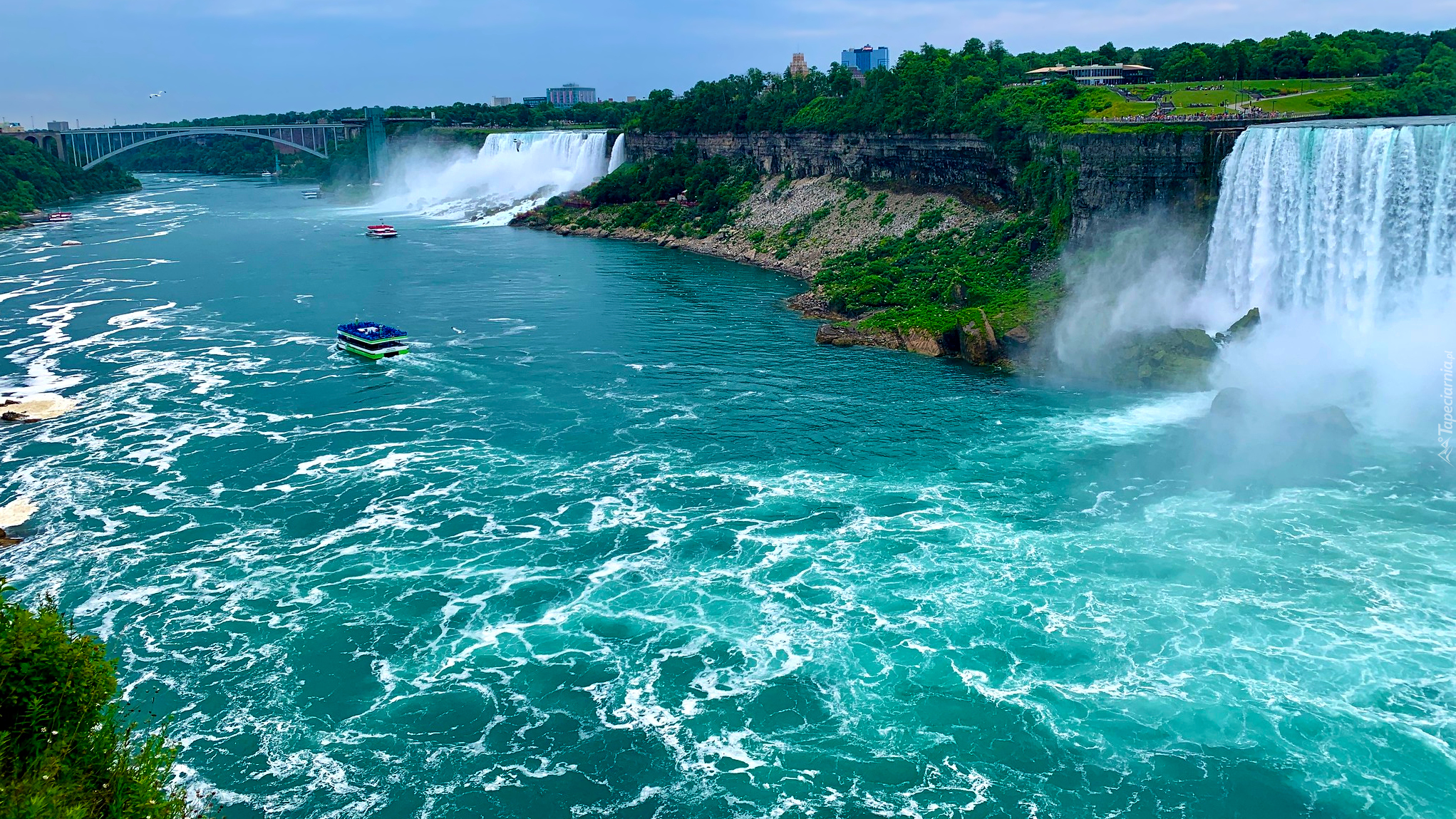 Rzeka, Łódki, Wodospad, Niagara Falls, Stany Zjednoczone