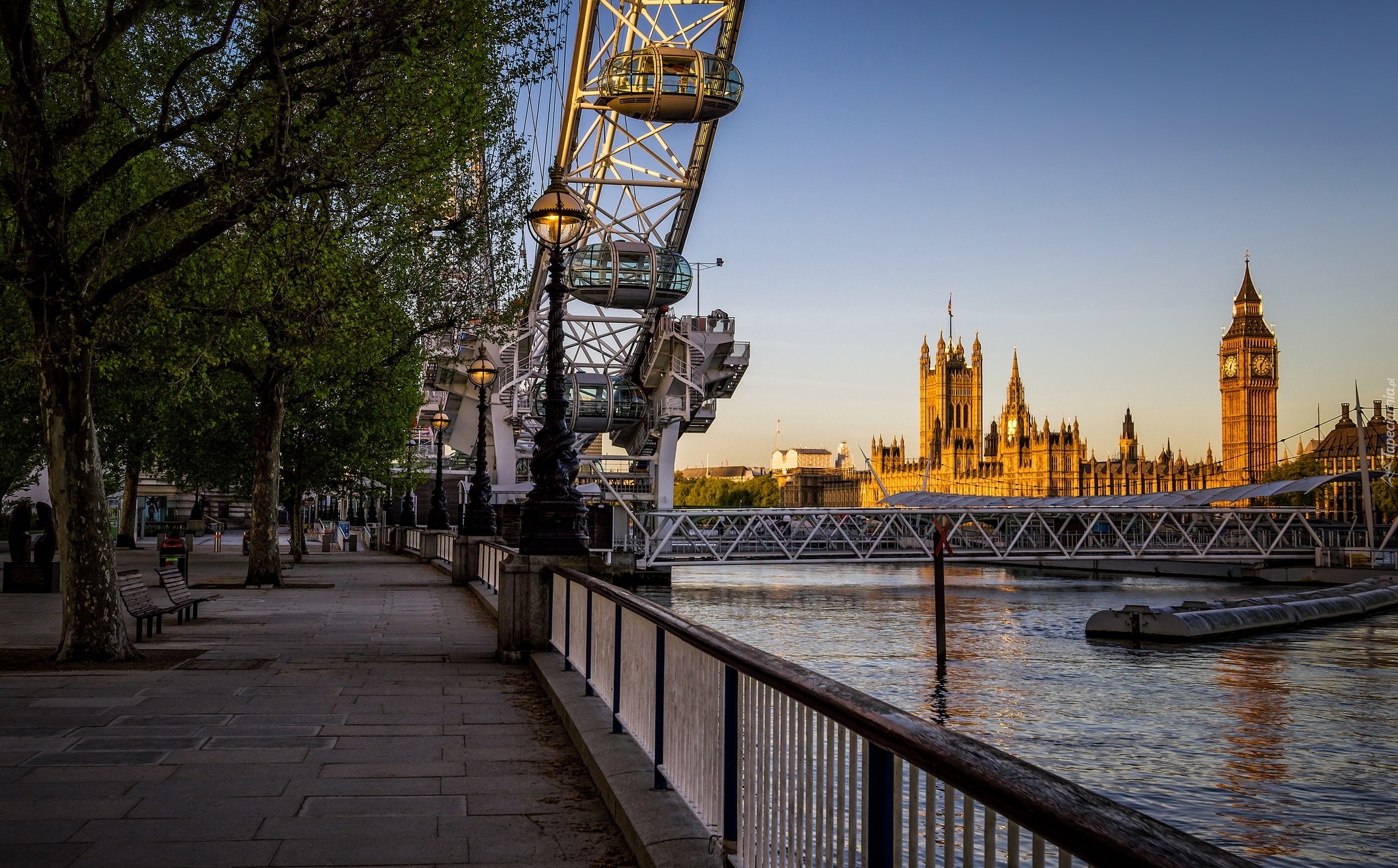 Anglia, Londyn, Pałac Westminsterski, Big Ben, Bulwar, Rzeka Tamiza, Koło obserwacyjne, London Eye