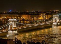 Węgry, Budapeszt, Miasto, Noc, Most, Rzeka