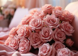 Bukiet różowych róż na poduszkach