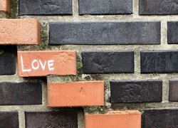 Cegły, Barwa, Ściana, Napis, Love, Miłość